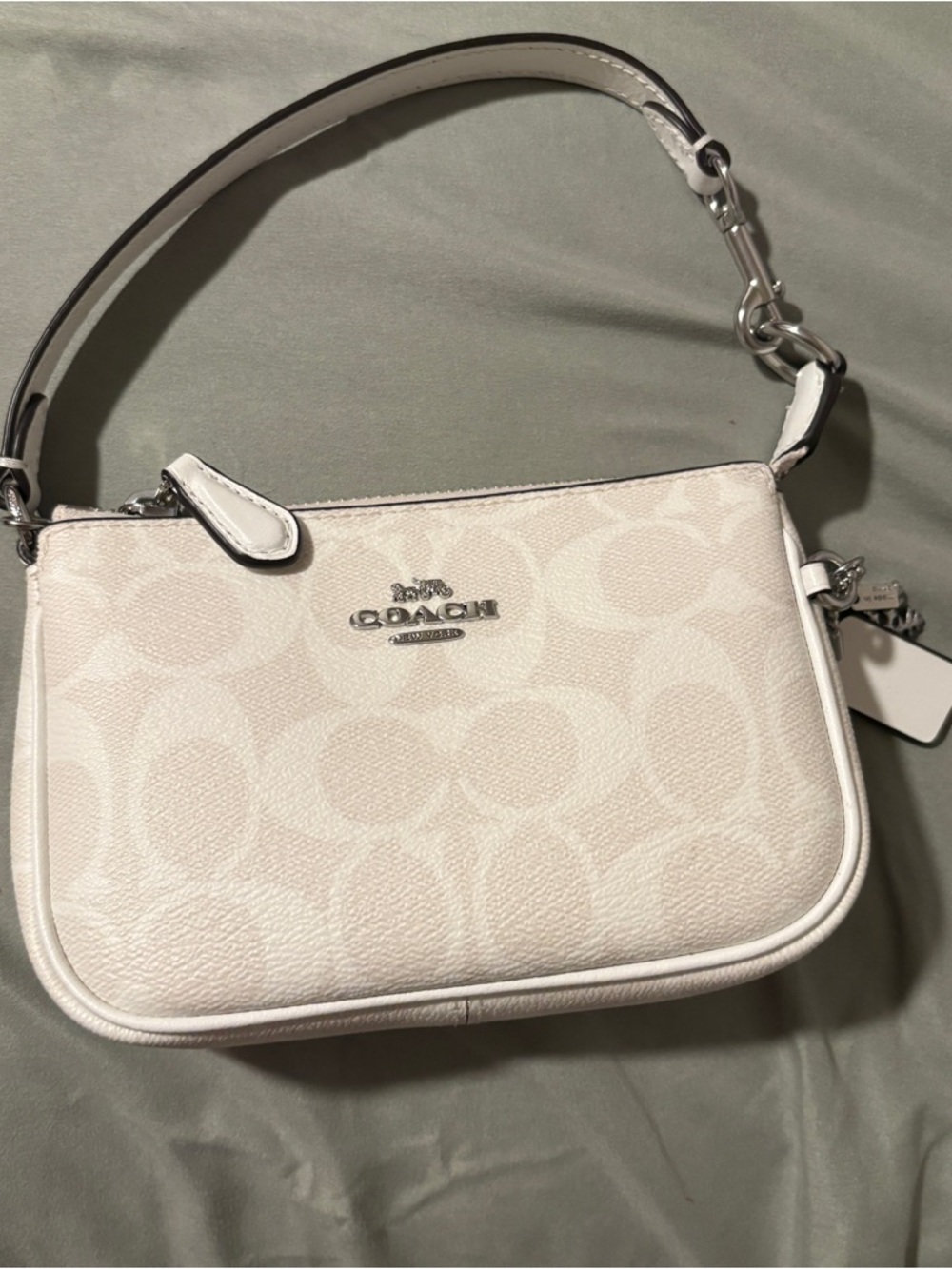 COACH White Signature Mini Shoulder Bag with Silver Hardware